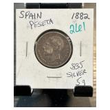 1882 Spanish One Peseta Silver Coin