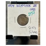 1874 Denmark 25 Ore Silver Coin