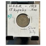 1923 U.S.S.R. 15 Kopeks Silver Coin