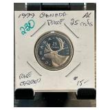 1999 Canada Proof 25 Cent Caribou Coin