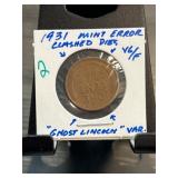 1931 Lincoln Wheat Cent With Clashed Dies Error
