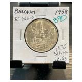 1958 Belgium 50 Francs Silver Coin