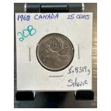 1968 Canada 25-Cent Silver Coin