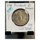 1944 Philippines 50 Centavos Silver Coin