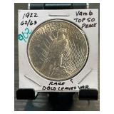 1922 Peace Dollar VAM-6 DblD Leaves Variety