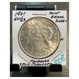 1921 Morgan Silver Dollar With Mint Error