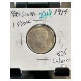 1914 Belgium 1 Franc .835 Silver Coin