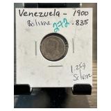 1900 Venezuela Bolivar Silver Coin in Holder