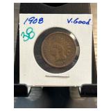 1908 Indian Head One-Cent Coin