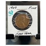 1909 Lincoln Wheat Cent, First Year Issue
