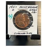 1951-D Lincoln Wheat Cent Mint Error