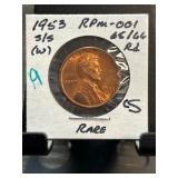 1953-S/S Lincoln Wheat Cent RPM-001 Coin