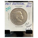1907 Portugal 500 Reis Silver Coin