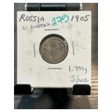1905 Russia 10 Kopeks Silver Coin