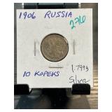 1906 Russia 10 Kopeks Silver Coin