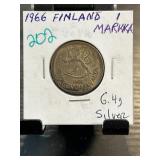1966 Finland 1 Markka Silver Coin