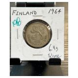 1964 Finland 1 Markka Silver Coin