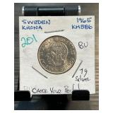 1965 Sweden 1 Krona Coin in BU Condition