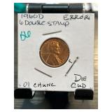 1960 D Lincoln Cent With Double Stamp Error