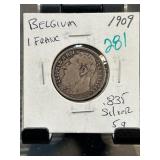 1909 Belgium 1 Franc Coin in .835 Silver