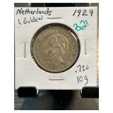 1929 Netherlands 1 Gulden Silver Coin