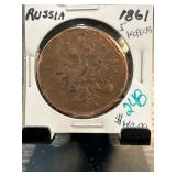 1861 Russia 5 Kopecks Copper Coin