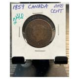 1859 Canada One Cent Coin in Holder