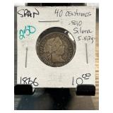 1866 Spanish 40 Centimos Silver Coin