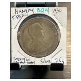 1930 Hungary 5 Pengo Coin, Silver, 25g