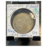 1947 Hungary 5 Forint Silver Coin Featuring Kossut