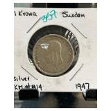 1947 Sweden 1 Krona Silver Coin
