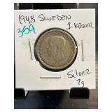 1948 Sweden 1 Krona Silver Coin