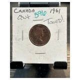 1961 Canada 1 Cent Coin with Toning