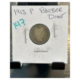 1913 P Barber Dime in Holder