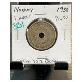 1938 Norway 1 Krone Coin in AU50 Check Your Books