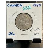 1940 Canada 25-Cent Coin, .800 Silver