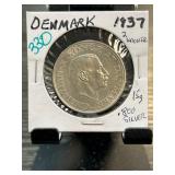 1937 Denmark Silver 2 Kroner Coin