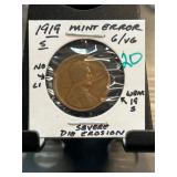 1919-S Lincoln Wheat Penny Mint Error Coin