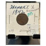 Denmark 1842 1/2 Rigsbankskilling Coin
