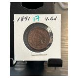 1891 United States Indian Head One-Cent Coin