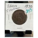 1870 Spain 5 Centimos Coin in Holder