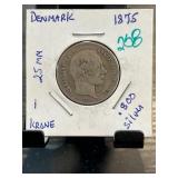 1875 Denmark 1 Krone Silver Coin