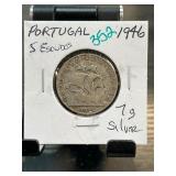 1946 Portugal 5 Escudos Silver Coin