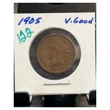 1905 Indian Head One Cent Coin in Holder