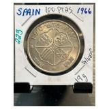 1966 Spain 100 Pesetas Silver Coin