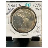 1972 Brazil 20 Cruzeiros .900 Silver Coin