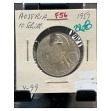 1957 Austria 10 Schilling Silver Coin