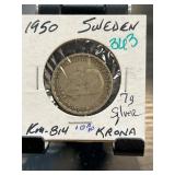 1950 Sweden 1 Krona Silver Coin in Holder