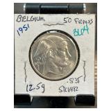 1951 Belgium 50 Francs .835 Silver Coin