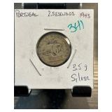 Portugal 1943 2.5 Escudos Silver Coin